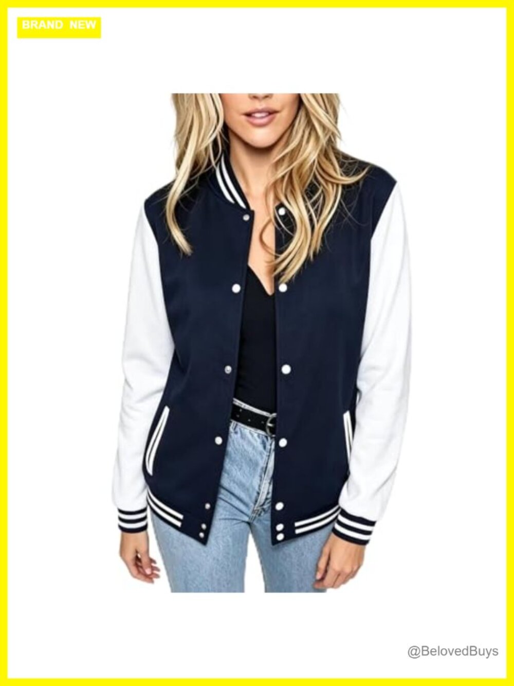 Womens Baseball Varsity Letterman Bomber Jacket Button Down Lightweight